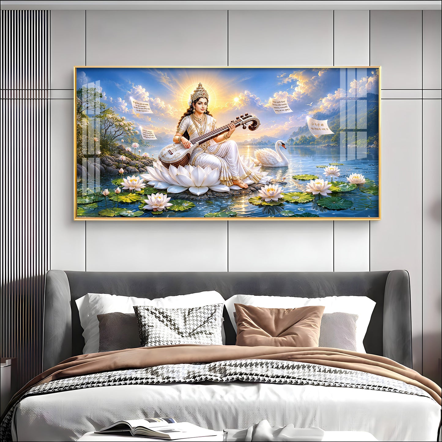 Hindu Goddess Saraswati Premium Acrylic Horizontal Wall Art
