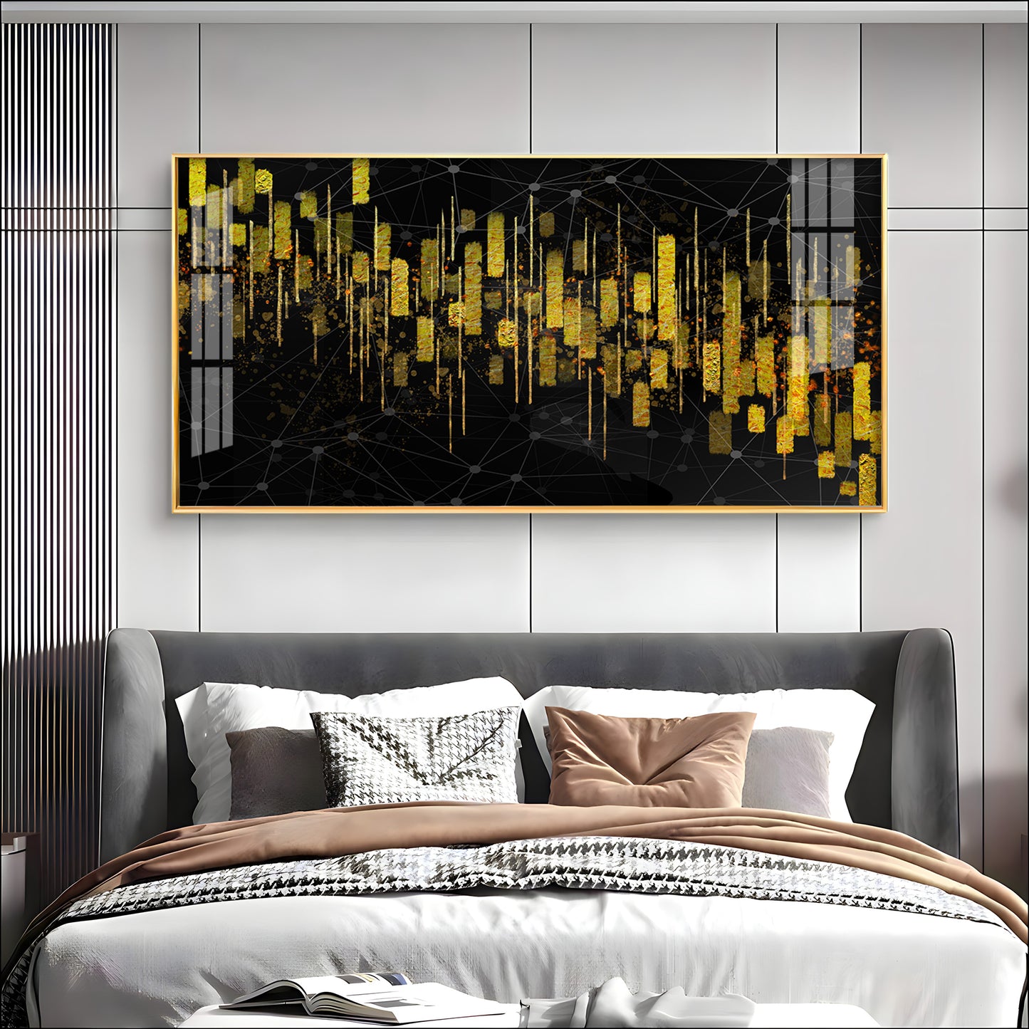 Gold Colored Vertical Lines Premium Acrylic Horizontal Wall Art