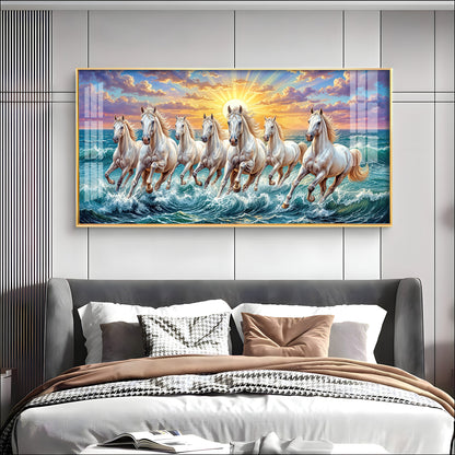 7 Running Horses Galloping Across Water Premium Acrylic Horizontal Wall Art