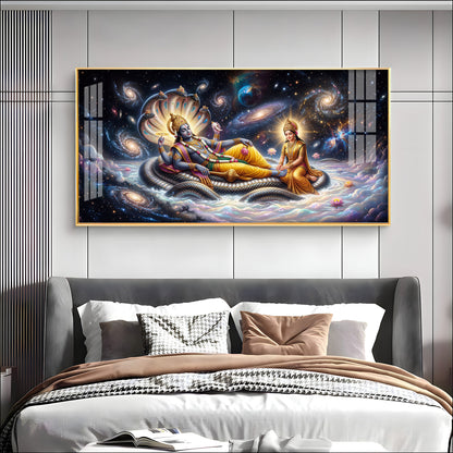 Lord Vishnu , Goddess Lakshmi With Serpent Shesha Premium Acrylic Horizontal Wall Art
