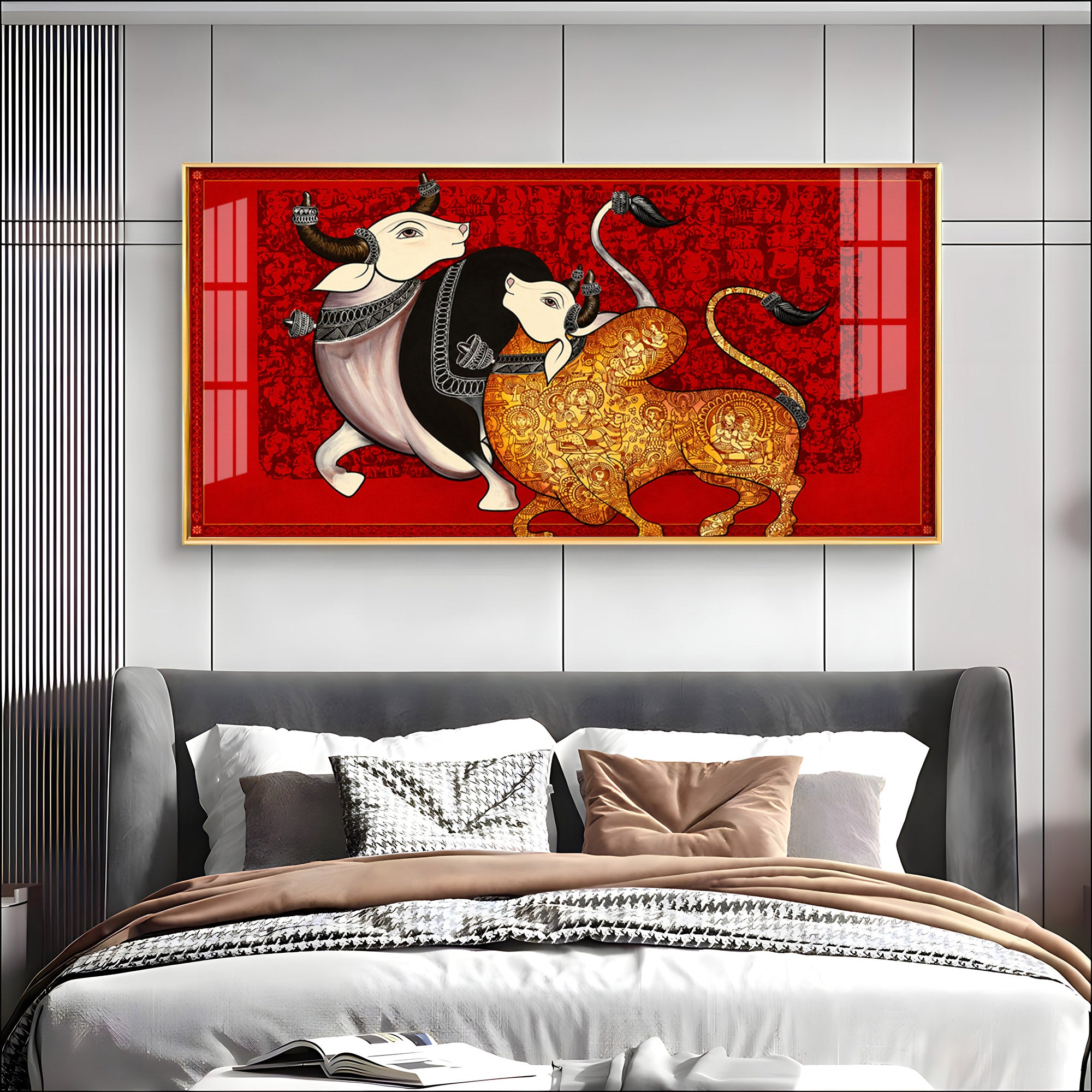 Traditional Sacred Bulls Premium Acrylic Horizontal Wall Art