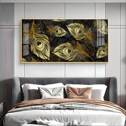 Black & Gold Feather Premium Acrylic Horizontal Wall Art
