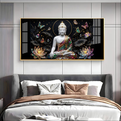 Floral Peace Buddha Premium Acrylic Horizontal Wall Art