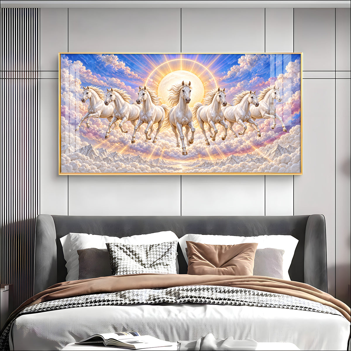 Seven Running Horses Premium Acrylic Horizontal Wall Art