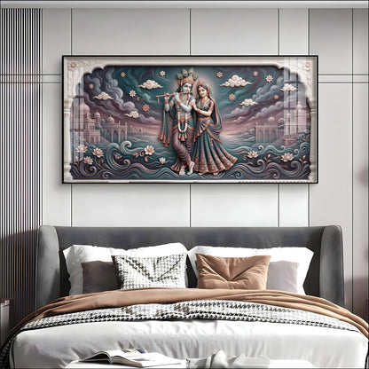 Radha Krishna In Lotus Filled Premium Acrylic Horizontal Wall Art