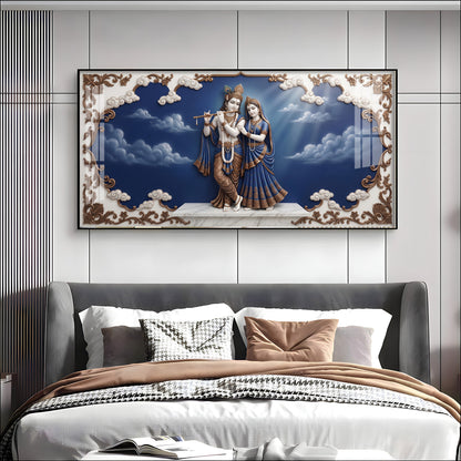 Radha Krishna Surrounded With Blue Backdrop Premium Acrylic Horizontal Wall Art