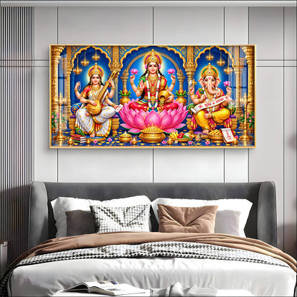 Maa Lakshmi, Saraswati & Ganesha Premium Acrylic Horizontal Wall Art