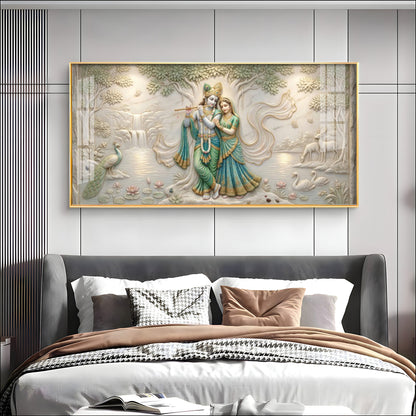 Radha Krishna Under A Tree Premium Acrylic Horizontal Wall Art