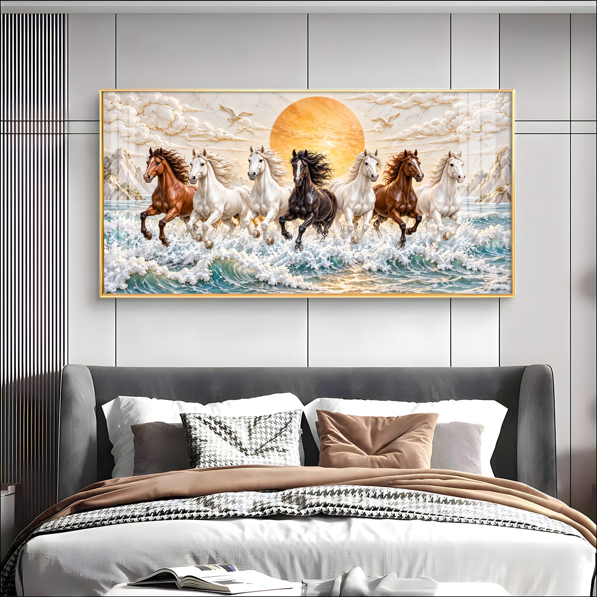 Majestic Colorful Seven Horses Premium Acrylic Horizontal Wall Art