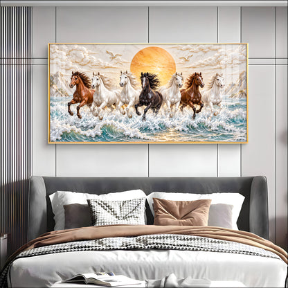 Majestic Colorful Seven Horses Premium Acrylic Horizontal Wall Art