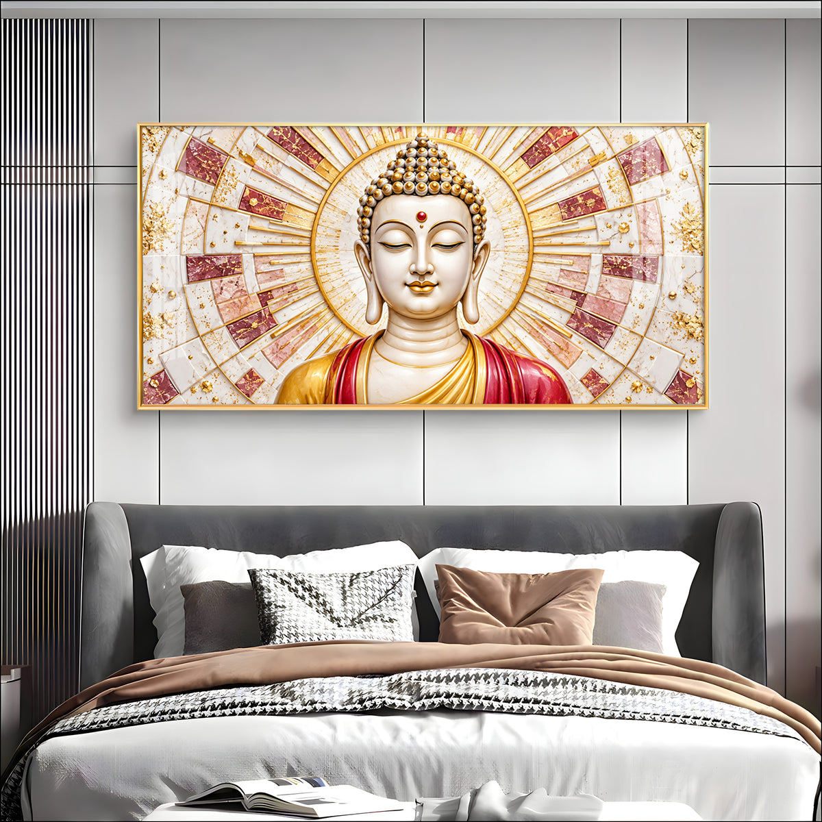 Golden Sunburst Buddha Premium Acrylic Horizontal Wall Art