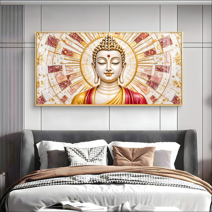 Golden Sunburst Buddha Premium Acrylic Horizontal Wall Art