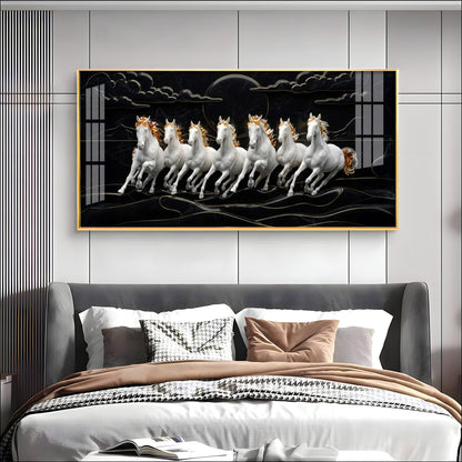 White Seven Horses in the Dark Premium Acrylic Horizontal Wall Art
