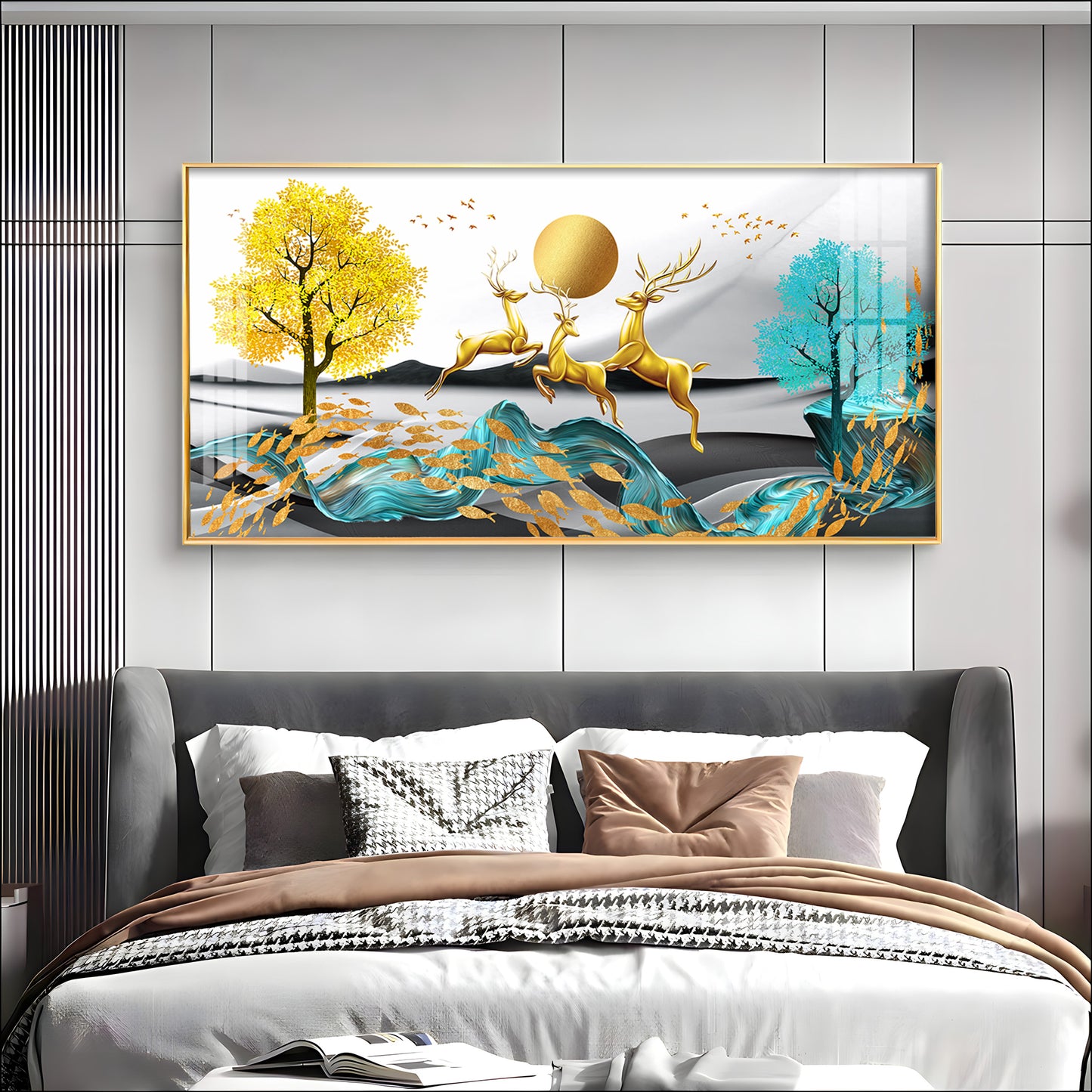Golden Deer Themed Premium Acrylic Horizontal Wall Art