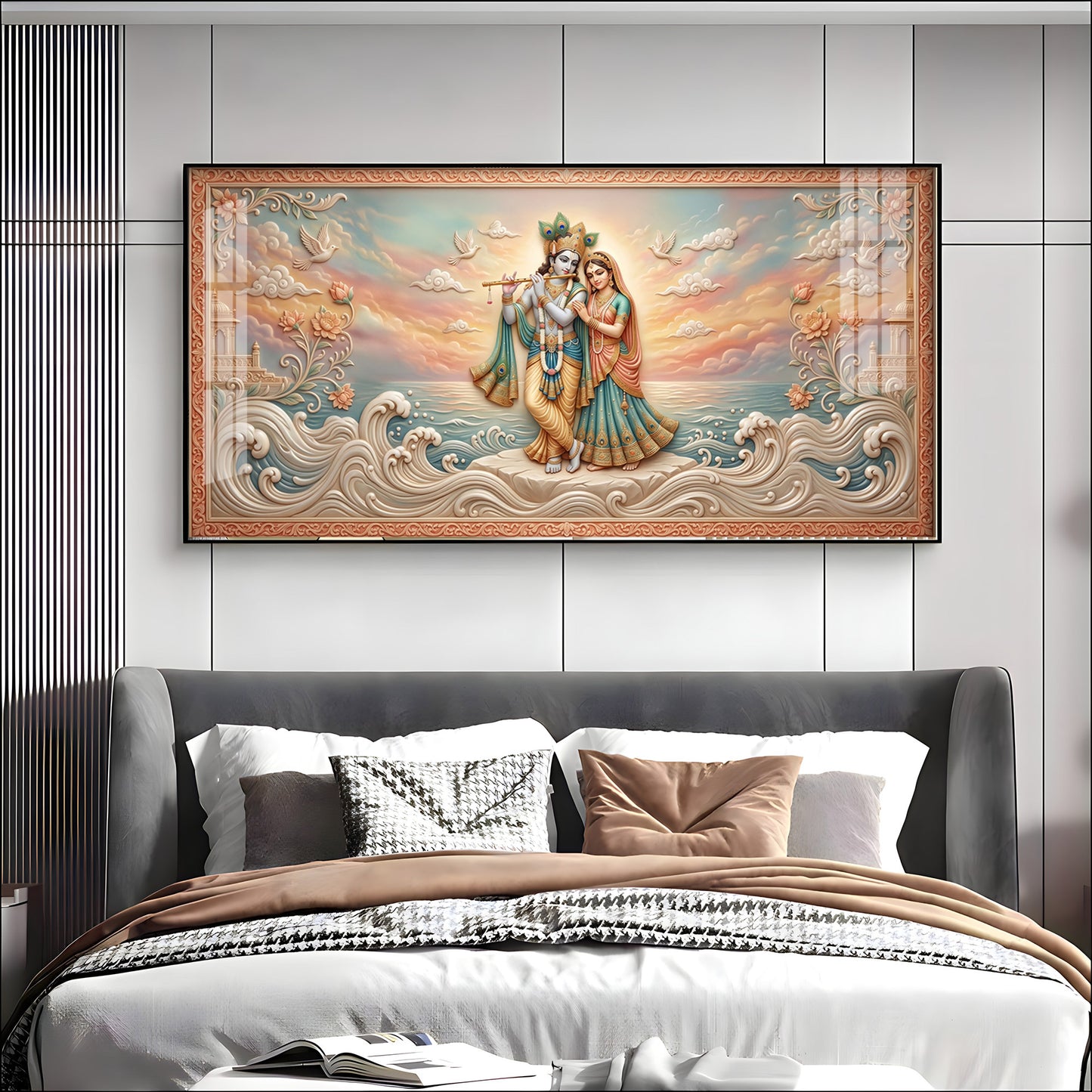 Radha Krishna With Gold Accents Premium Acrylic Horizontal Wall Art