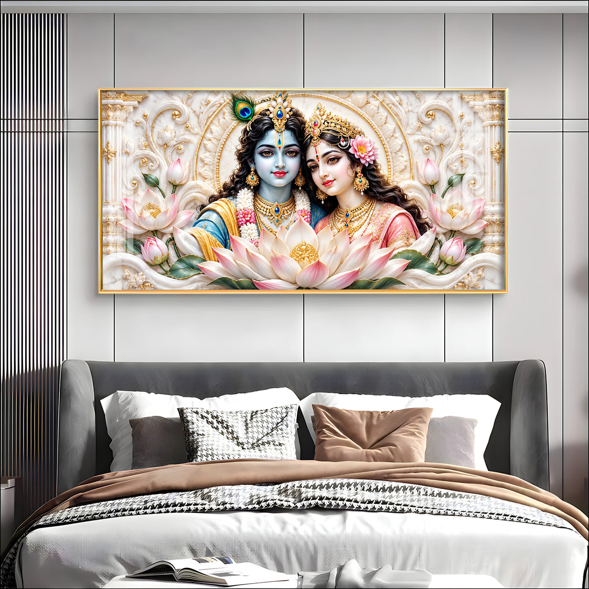 Radha Krishna With Lotus Premium Acrylic Horizontal Wall Art