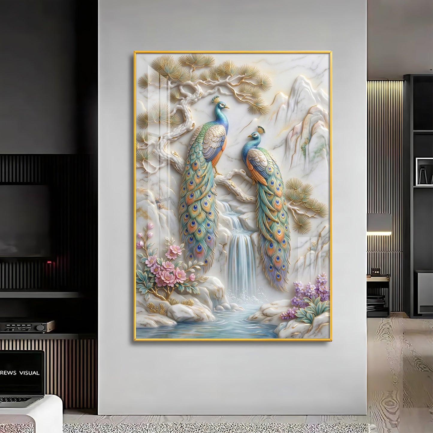 Amazing Two Peacocks Premium Acrylic Vertical Wall Art