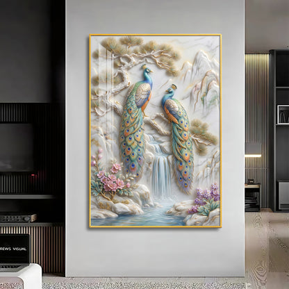Amazing Two Peacocks Premium Acrylic Vertical Wall Art