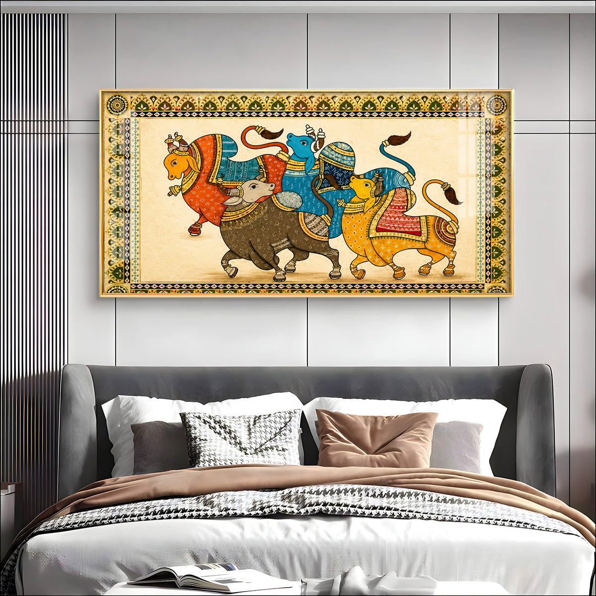 Pichwai Sacred Bull Premium Acrylic Horizontal Wall Art