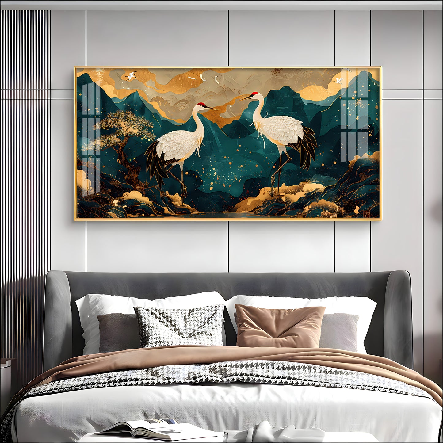 Serene Crane Pair Premium Acrylic Horizontal Wall Art