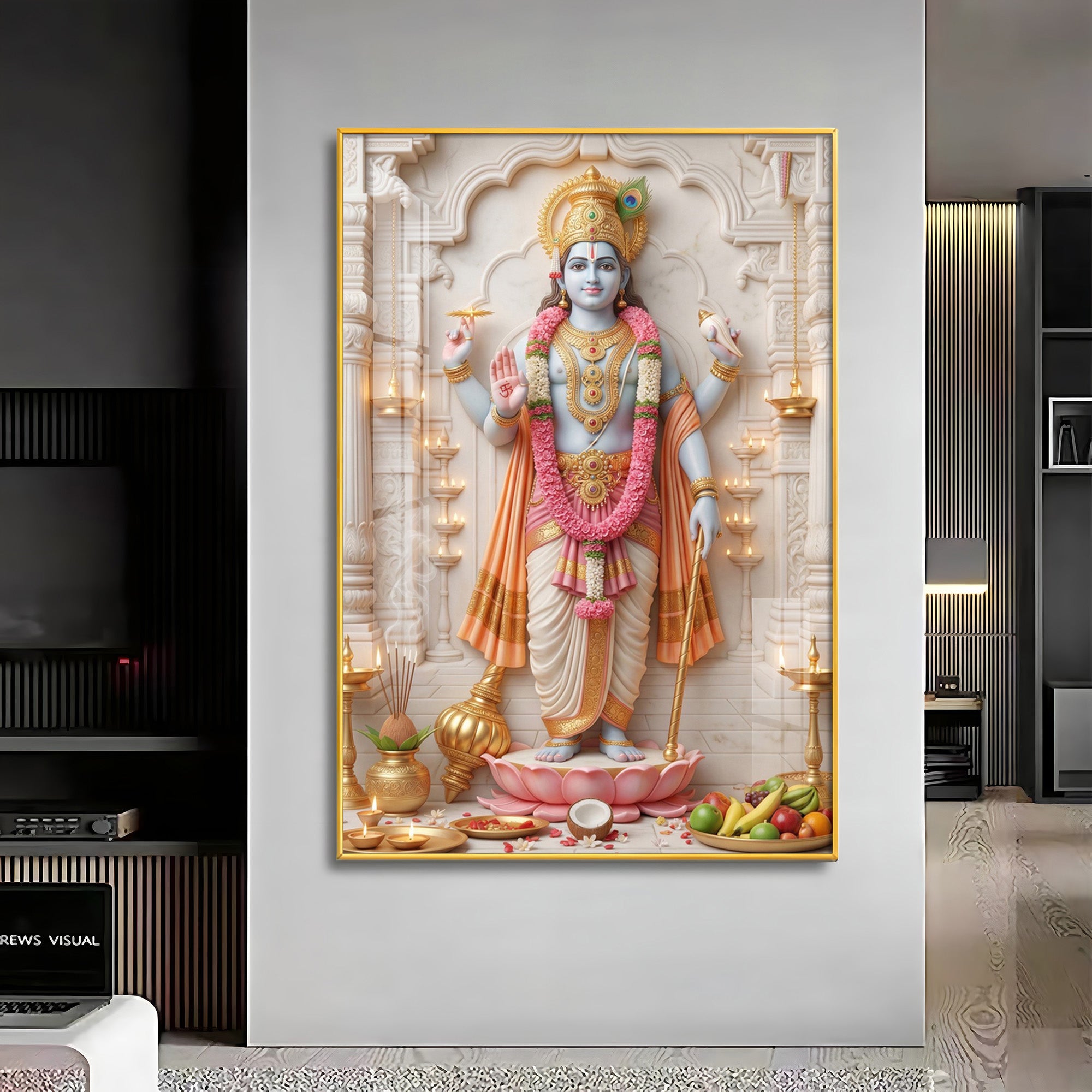 Divine Radiance of Lord Vishnu Premium Acrylic Vertical Wall Art