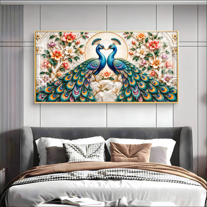 Dual Peacock Floral Premium Acrylic Horizontal Wall Art