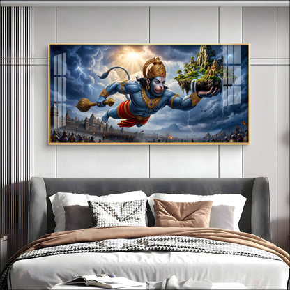 Mahabali Hanuman With Sanjivani Mountain Premium Acrylic Horizontal Wall Art