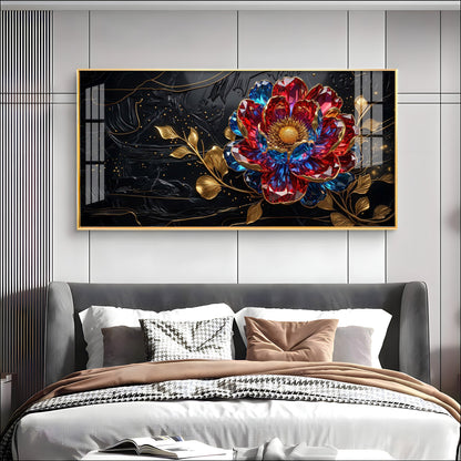 Abstract Floral With Red & Blue Premium Acrylic Horizontal Wall Art