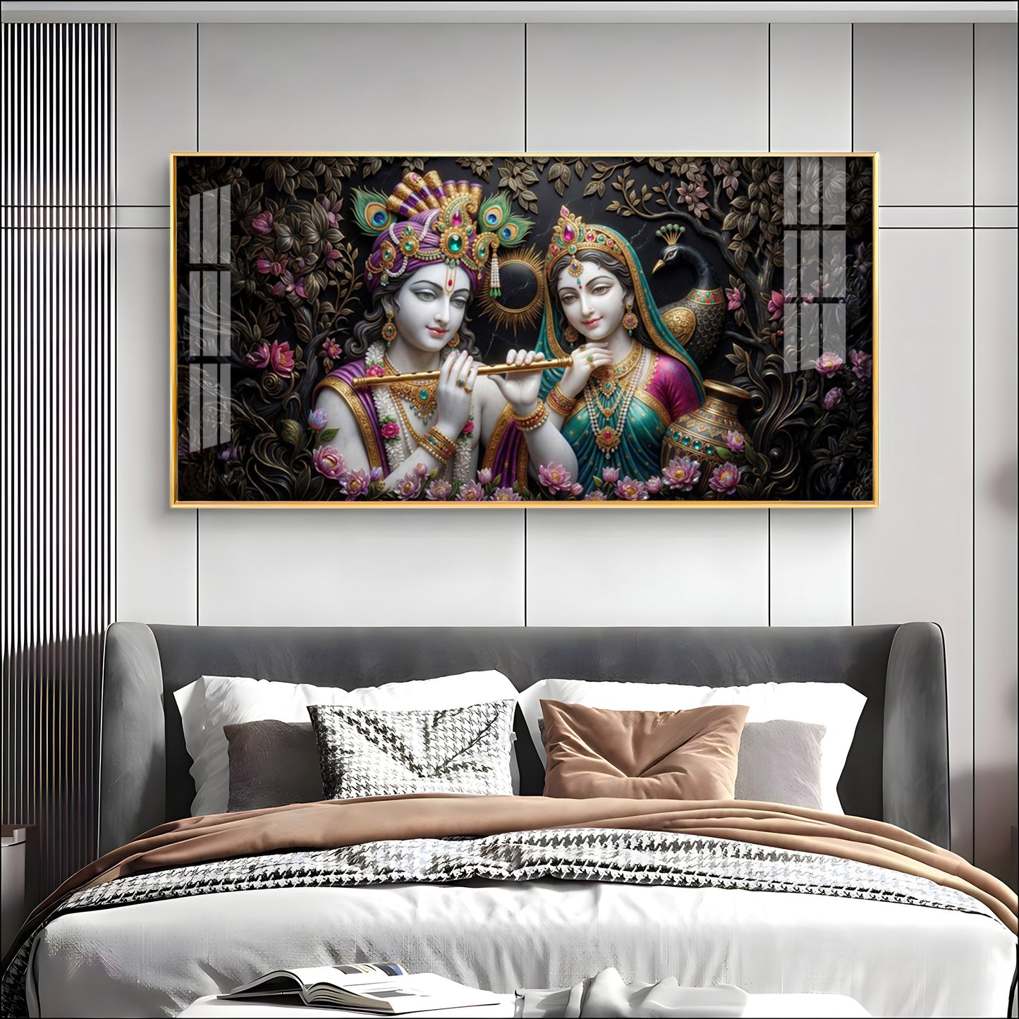 Goddess Radha Krishna With Flute Premium Acrylic Horizontal Wall Art