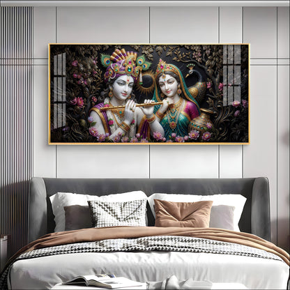 Goddess Radha Krishna With Flute Premium Acrylic Horizontal Wall Art