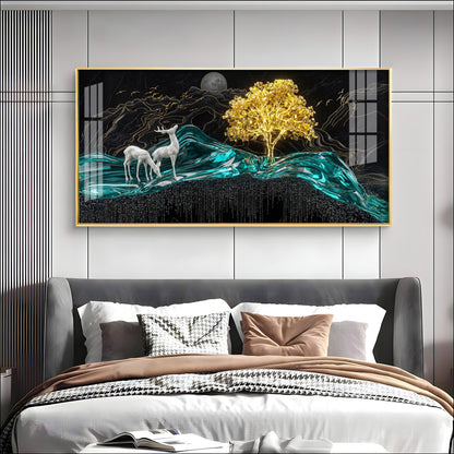 Deer With Golden Tree Harmony Premium Acrylic Horizontal Wall Art