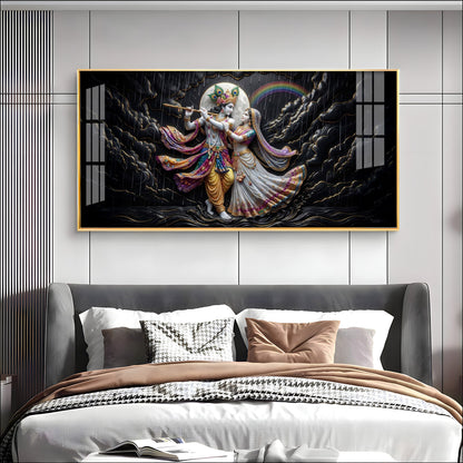 Radha Krishna High Contrast Black Backdrop Premium Acrylic Horizontal Wall Art