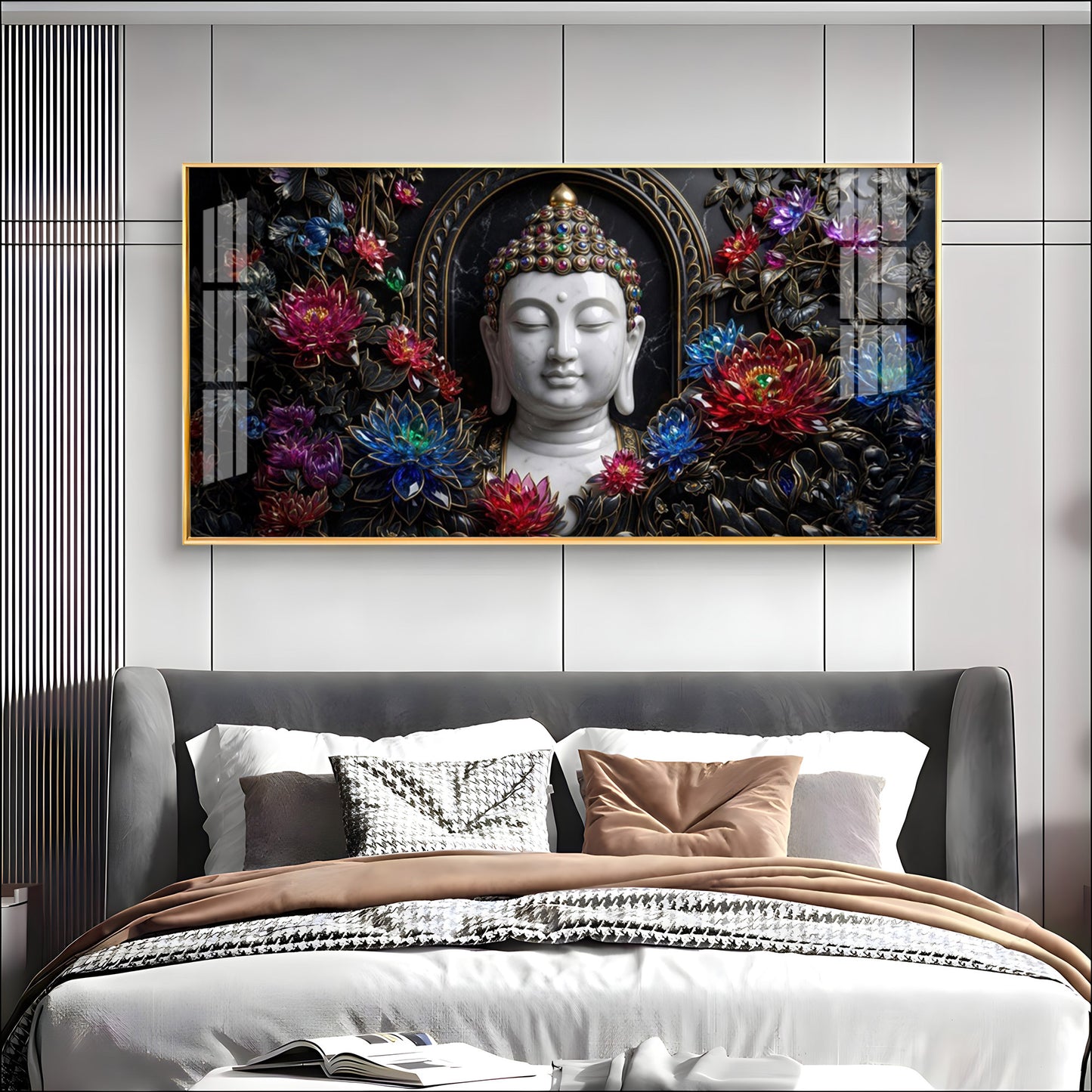 Floral Serenity Idol Buddha Premium Acrylic Horizontal Wall Art