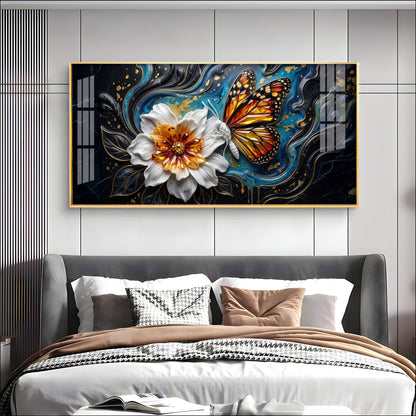 Butterfly Blossom With White Flower Premium Acrylic Horizontal Wall Art