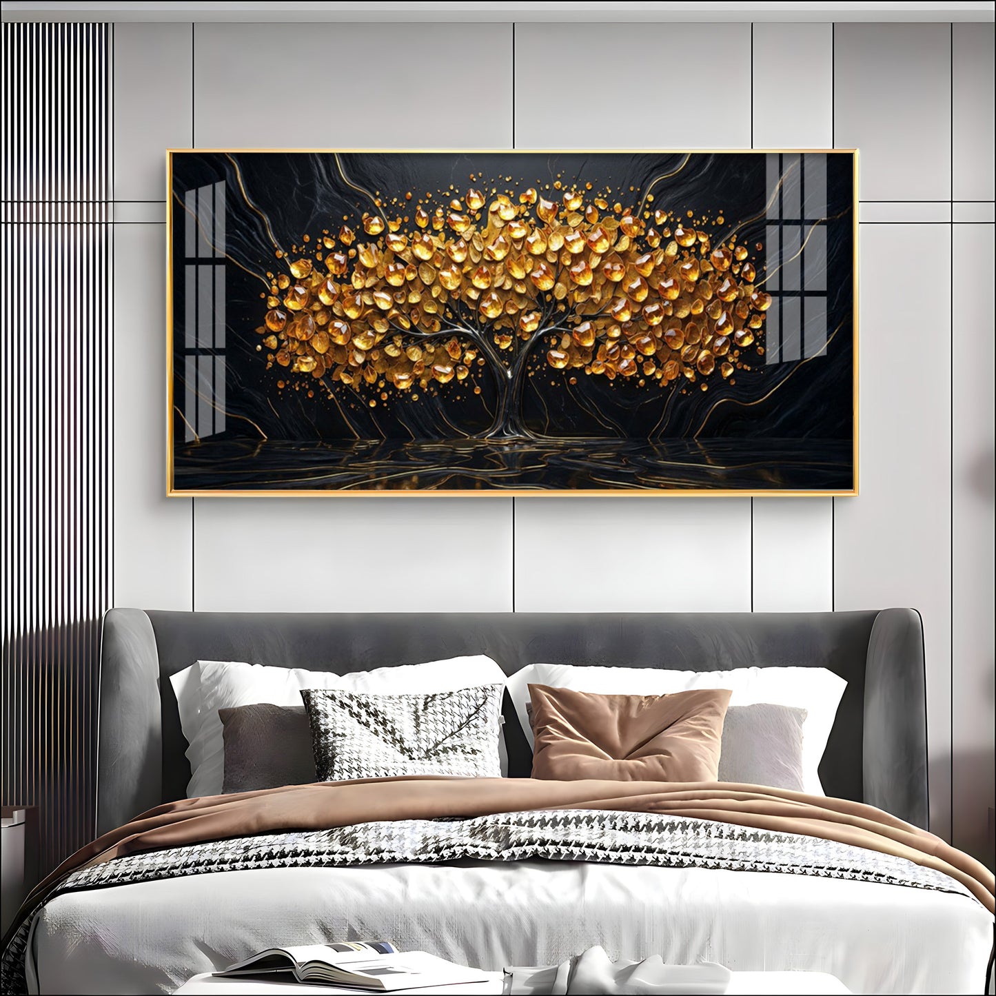 Midnight Gold Tree Premium Acrylic Horizontal Wall Art