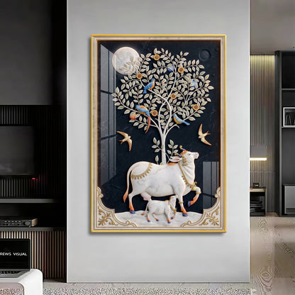 Kamdhenu Cow Premium Acrylic Vertical Wall Art