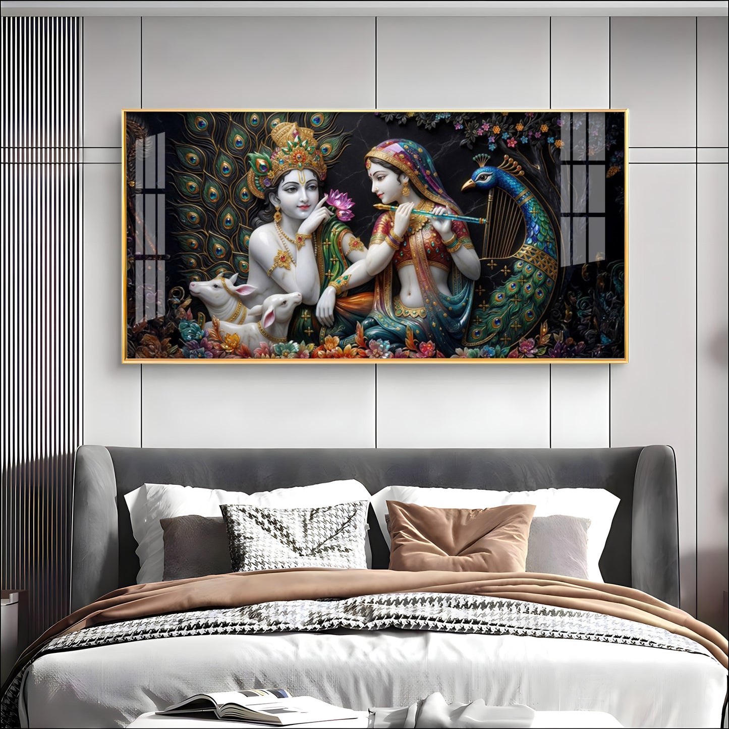Eternal Love Mural Of Radha and Krishna Premium Acrylic Horizontal Wall Art