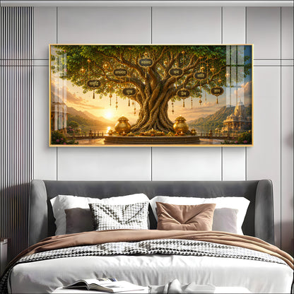 Golden Kalpavriksha Tree Premium Acrylic Horizontal Wall Art