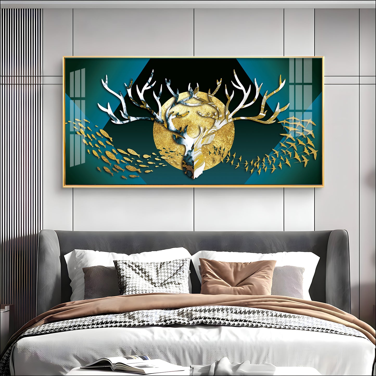 Deer Surrounded By Fish & Birds Premium Acrylic Horizontal Wall Art