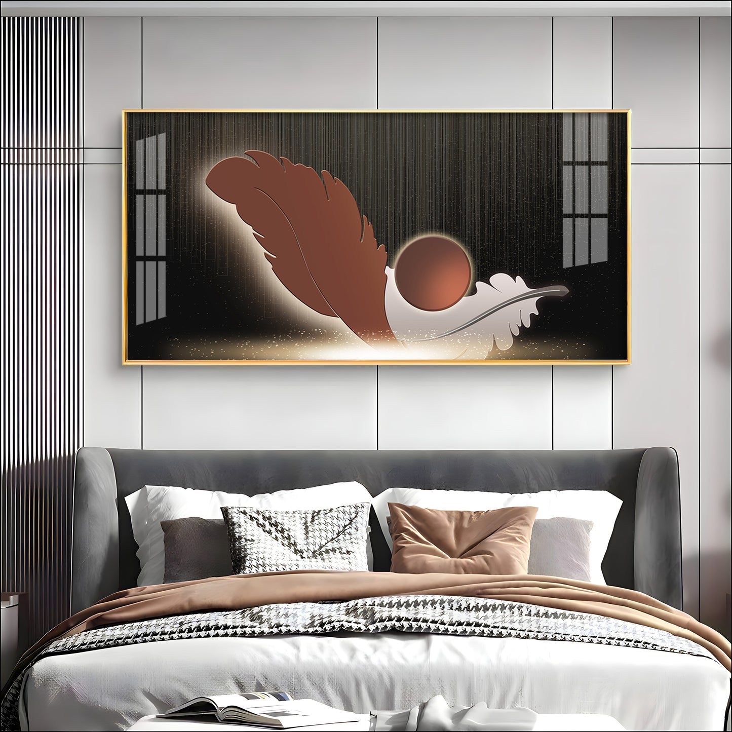 Feathers With Circle Design Premium Acrylic Horizontal Wall Art
