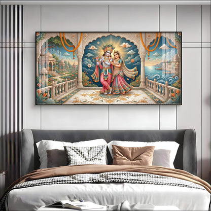 Shri Radha Krishna Holding A Flute Premium Acrylic Horizontal Wall Art