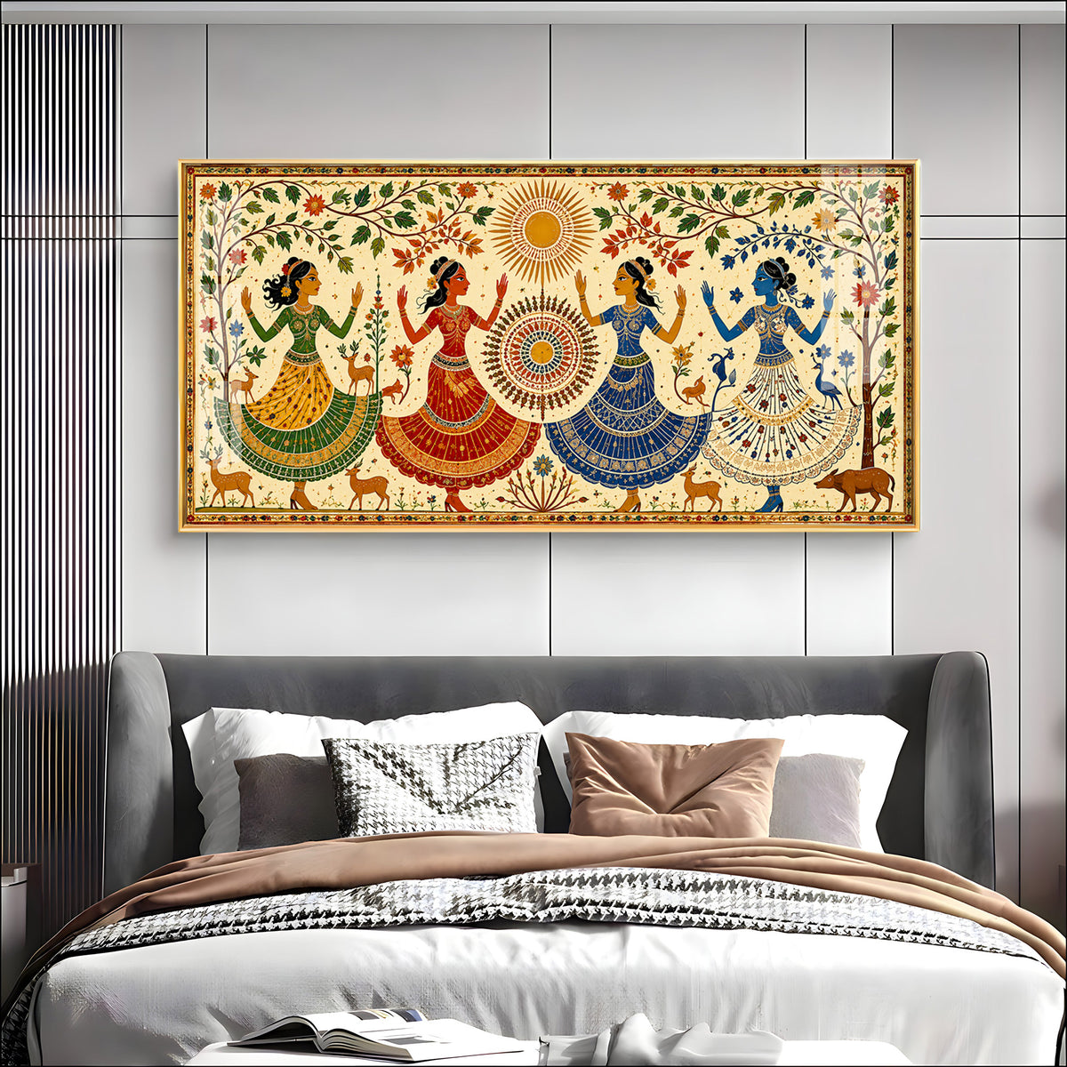 Ethnic Dancing Gopis Premium Acrylic Horizontal Wall Art
