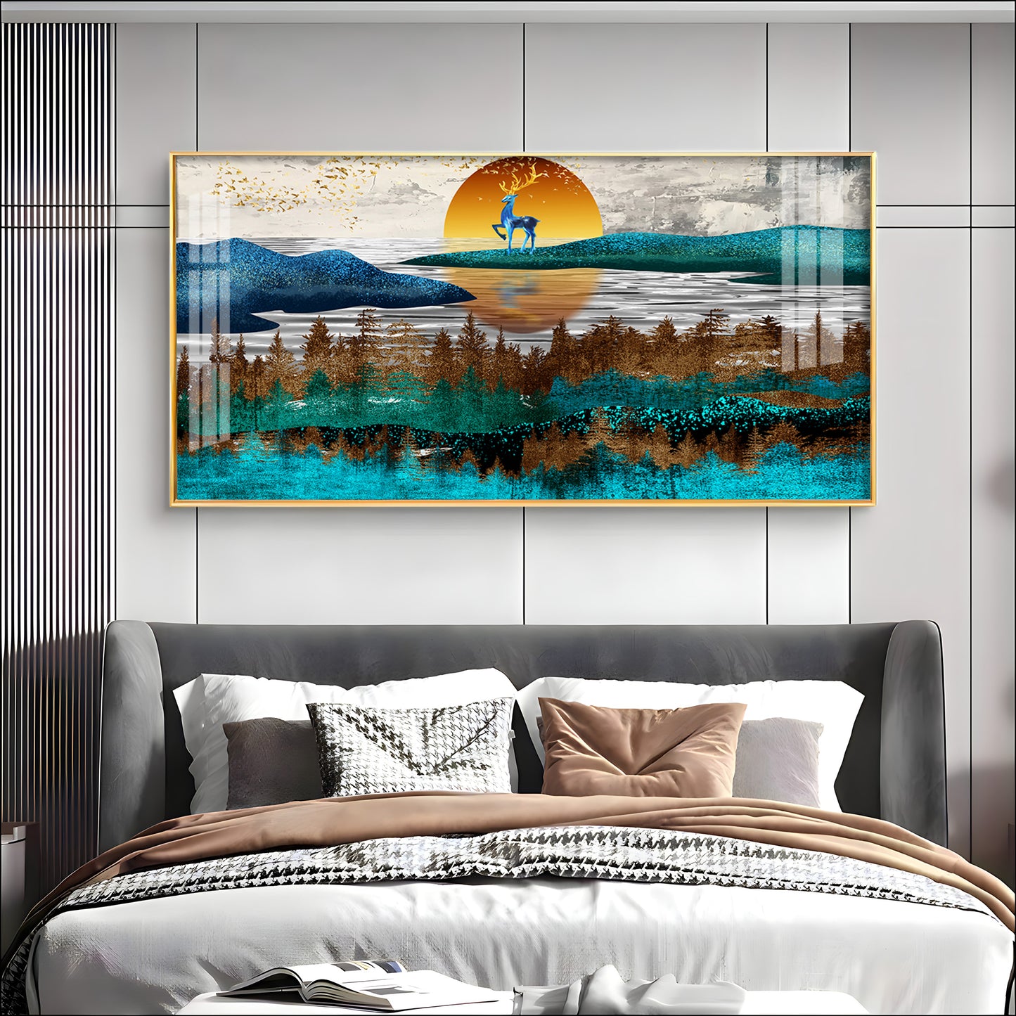 Abstract Nature Scene With Deer Premium Acrylic Horizontal Wall Art