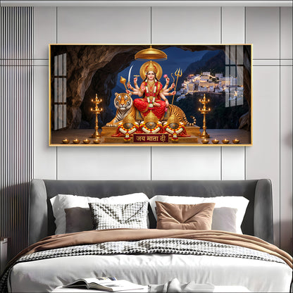 Goddess Durga With Maa Vaishno Devi Temple Premium Acrylic Horizontal Wall Art