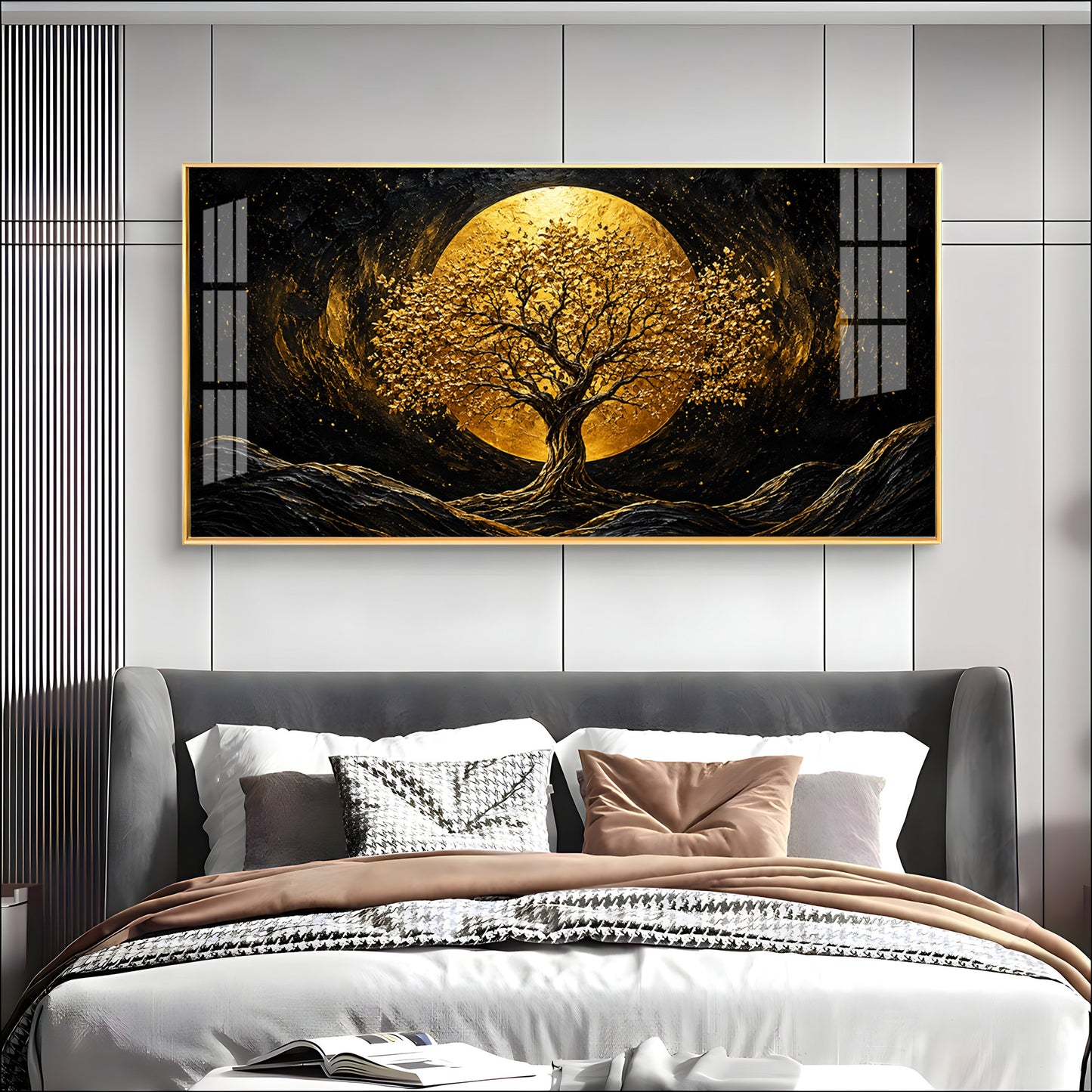 Golden Tree & Full Moon Premium Acrylic Horizontal Wall Art
