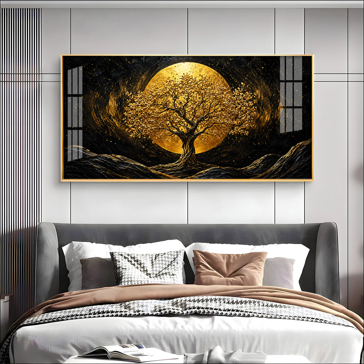 Golden Tree & Full Moon Premium Acrylic Horizontal Wall Art