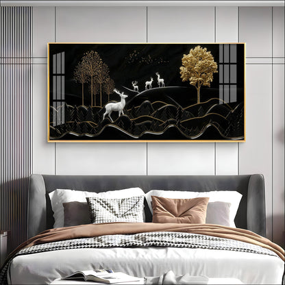 Deer Mountain With Golden Tree Premium Acrylic Horizontal Wall Art