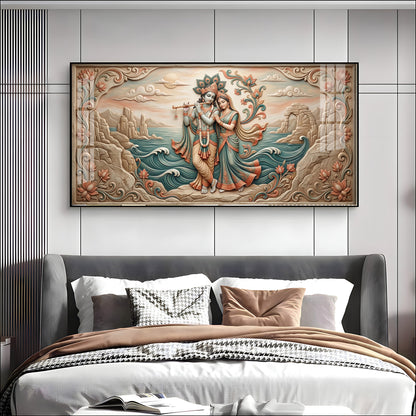 Radha Krishna With Flowers Premium Acrylic Horizontal Wall Art