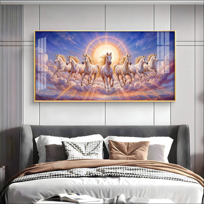 Seven Galloping White Horses Premium Acrylic Horizontal Wall Art
