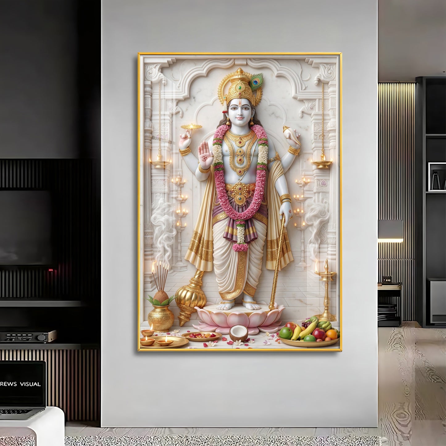 Vishnu Bhagwan With Sudarshana Chakra Premium Acrylic Vertical Wall Art